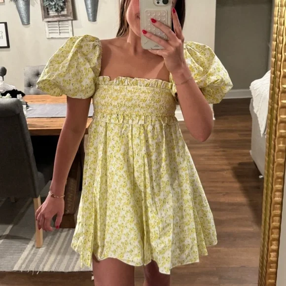 For Love & Lemons Beige Lulu Floral Flared Mini Dress Size